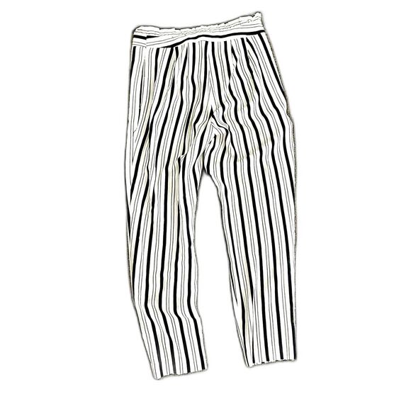 Express Ankle High Rise Beige Striped Classic Paperbag Trousers Womens Size 2 - Picture 2 of 7